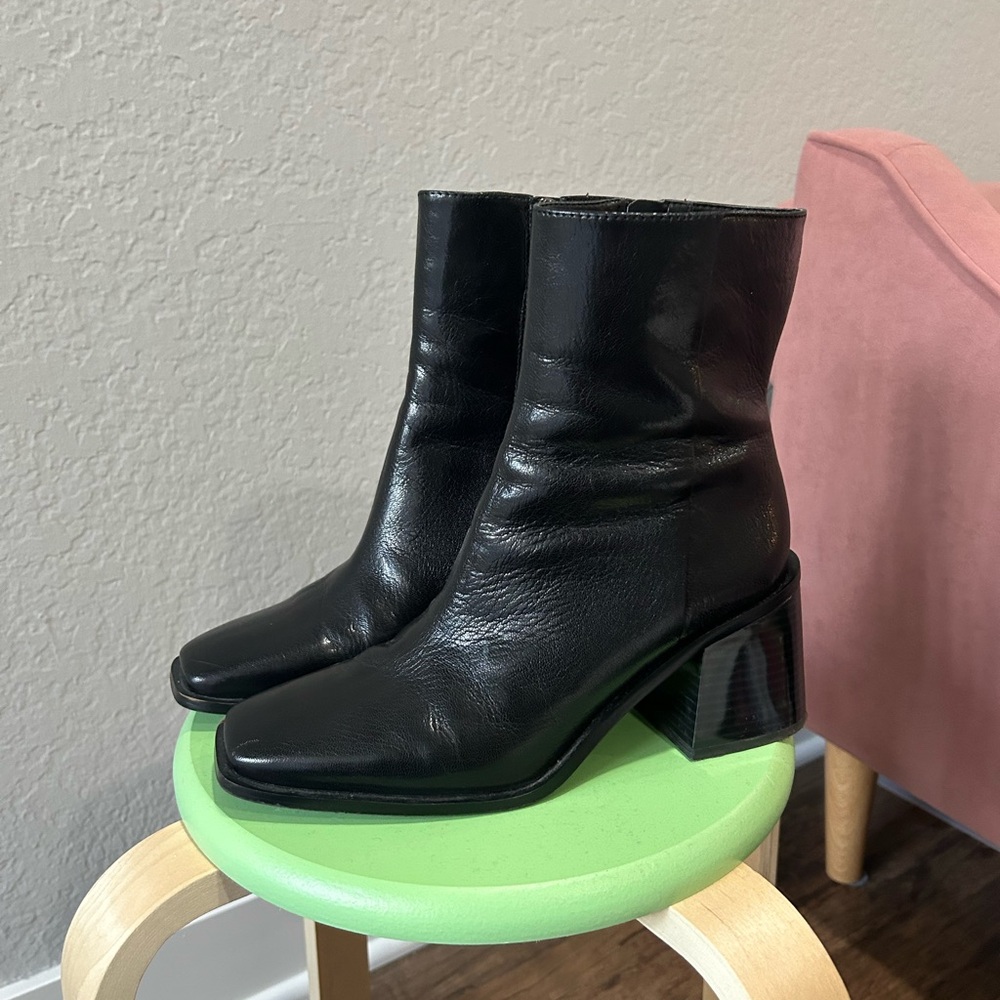 Black Leather Ankle Booties